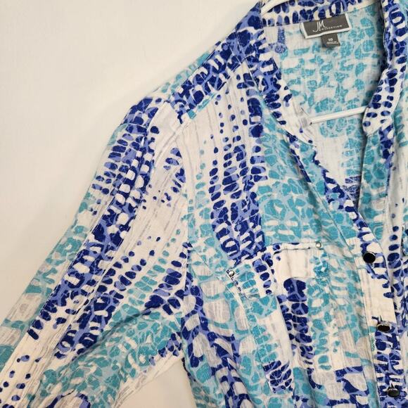 JM Collection Linen Multicolor Button Down Relaxed Shirt Lagenlook Coastal 10 - Picture 3 of 10